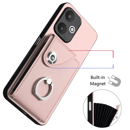 For Xiaomi Redmi 13C 5G / Redmi 13R Organ Card Bag Ring Holder PU Phone Case(Pink) by buy2fix