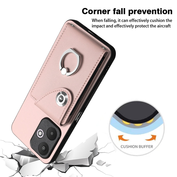 For Xiaomi Redmi 13C 5G / Redmi 13R Organ Card Bag Ring Holder PU Phone Case(Pink) by buy2fix
