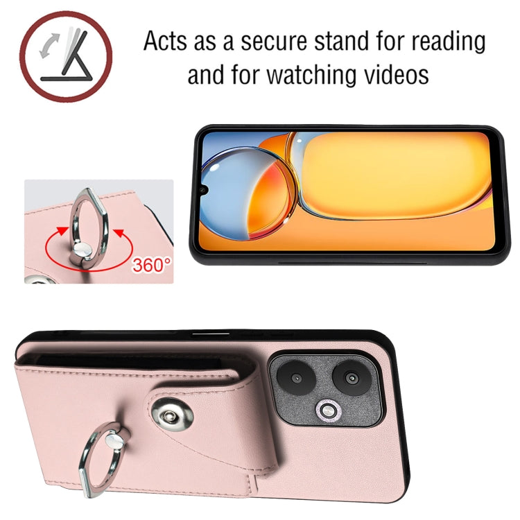 For Xiaomi Redmi 13C 5G / Redmi 13R Organ Card Bag Ring Holder PU Phone Case(Pink) by buy2fix