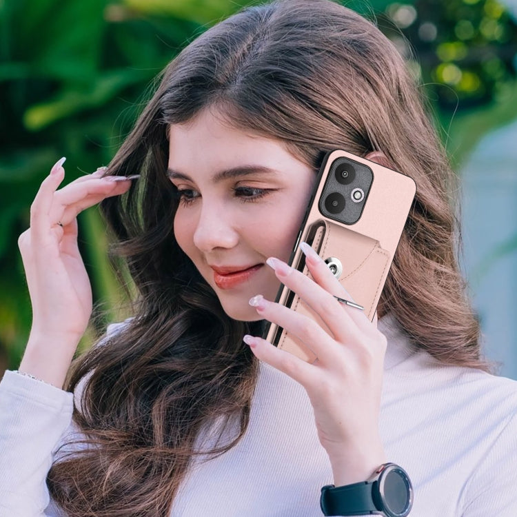 For Xiaomi Redmi 13C 5G / Redmi 13R Organ Card Bag Ring Holder PU Phone Case(Pink) by buy2fix