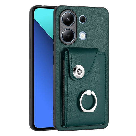 For Xiaomi Redmi Note 13 4G Global Organ Card Bag Ring Holder PU Phone Case(Green) - Xiaomi Cases by buy2fix | Online Shopping UK | buy2fix