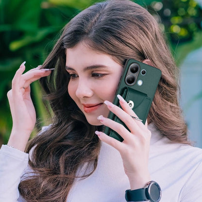 For Xiaomi Redmi Note 13 4G Global Organ Card Bag Ring Holder PU Phone Case(Green) - Xiaomi Cases by buy2fix | Online Shopping UK | buy2fix