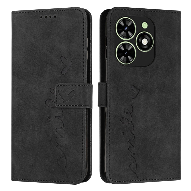 For Tecno Spark Go 2024 / POP 8 Skin Feel Heart Embossed Leather Phone Case with Long Lanyard(Black) by buy2fix