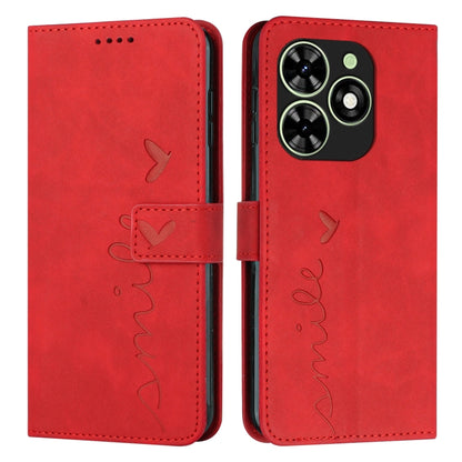 For Tecno Spark Go 2024 / POP 8 Skin Feel Heart Embossed Leather Phone Case with Long Lanyard(Red) by buy2fix