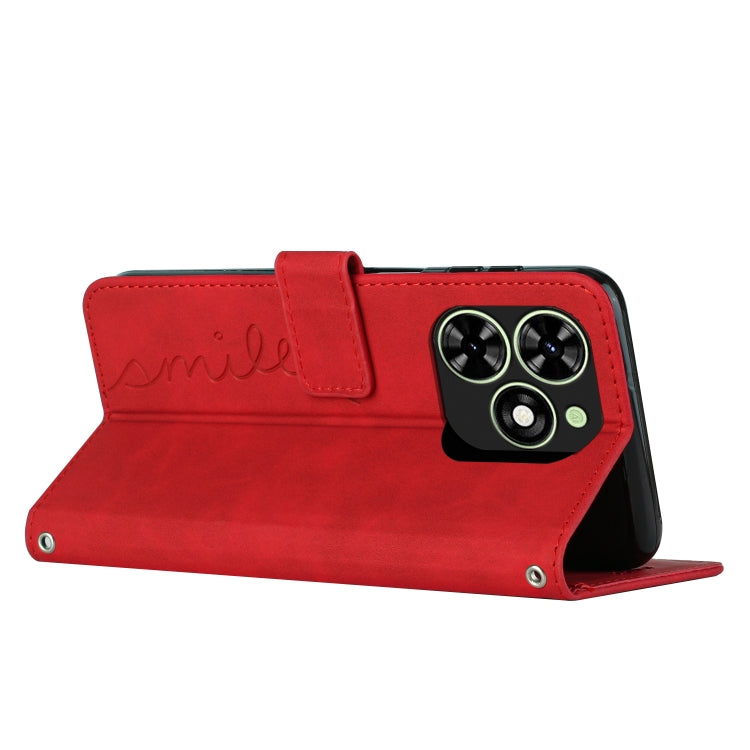 For Tecno Spark Go 2024 / POP 8 Skin Feel Heart Embossed Leather Phone Case with Long Lanyard(Red) by buy2fix