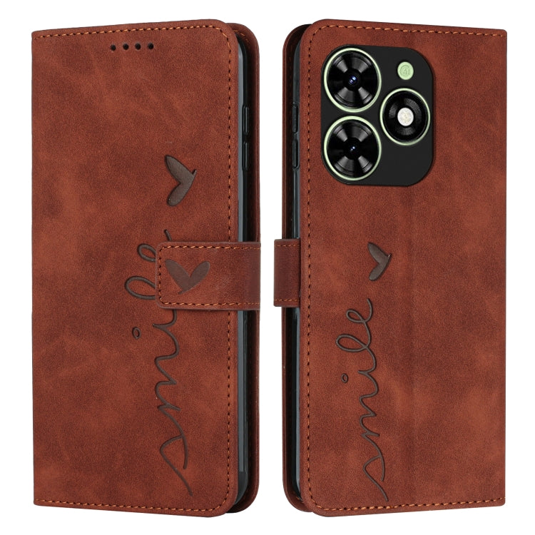 For Tecno Spark Go 2024 / POP 8 Skin Feel Heart Embossed Leather Phone Case with Long Lanyard(Brown) by buy2fix