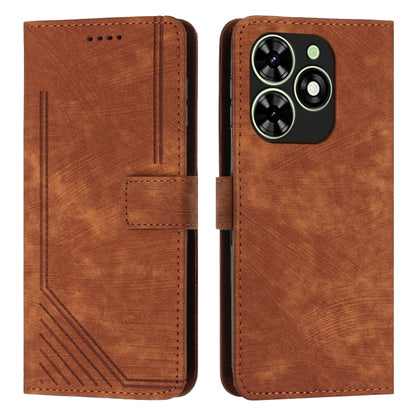 For Tecno Spark Go 2024 / POP 8 Skin Feel Stripe Pattern Leather Phone Case with Lanyard(Brown) by buy2fix