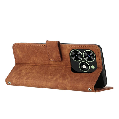 For Tecno Spark Go 2024 / POP 8 Skin Feel Stripe Pattern Leather Phone Case with Lanyard(Brown) by buy2fix