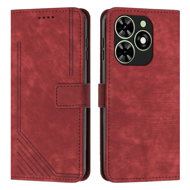 For Tecno Spark Go 2024 / POP 8 Skin Feel Stripe Pattern Leather Phone Case with Lanyard(Red) by buy2fix