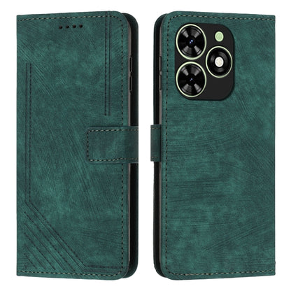 For Tecno Spark Go 2024 / POP 8 Skin Feel Stripe Pattern Leather Phone Case with Lanyard(Green) by buy2fix
