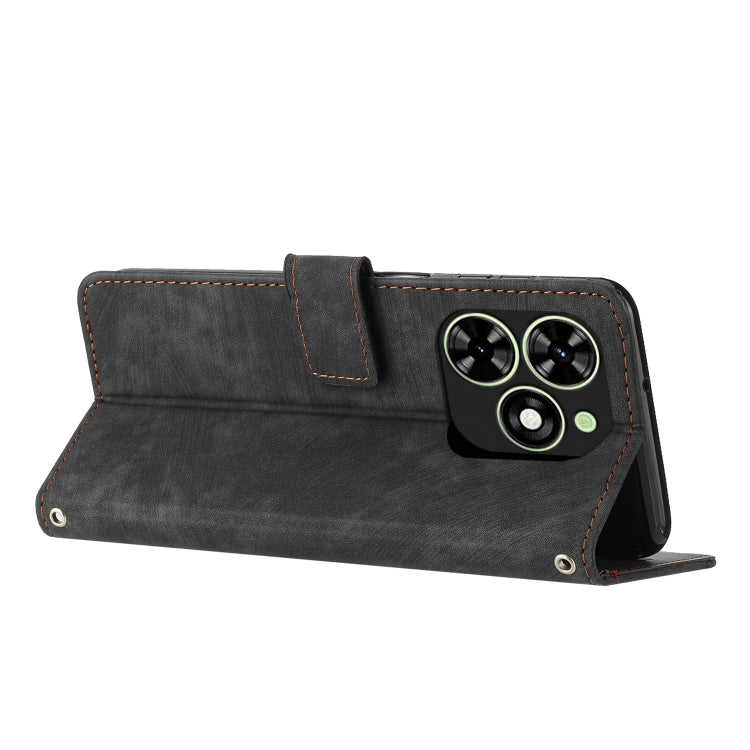 For Tecno Spark Go 2024 / POP 8 Skin Feel Stripe Pattern Leather Phone Case with Lanyard(Black) by buy2fix