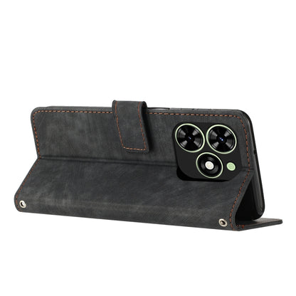 For Tecno Spark Go 2024 / POP 8 Skin Feel Stripe Pattern Leather Phone Case with Lanyard(Black) by buy2fix