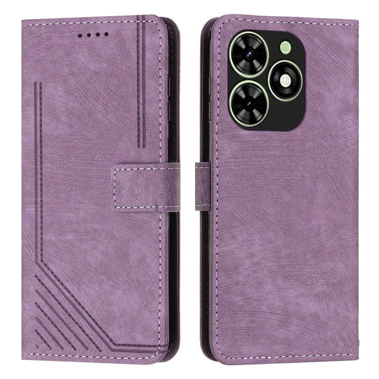 For Tecno Spark Go 2024 / POP 8 Skin Feel Stripe Pattern Leather Phone Case with Lanyard(Purple) by buy2fix