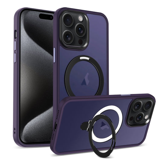 For iPhone 15 Pro Skin-feel MagSafe Holder PC Hybrid TPU Phone Case(Dark Purple) - iPhone 15 Pro Cases by buy2fix | Online Shopping UK | buy2fix