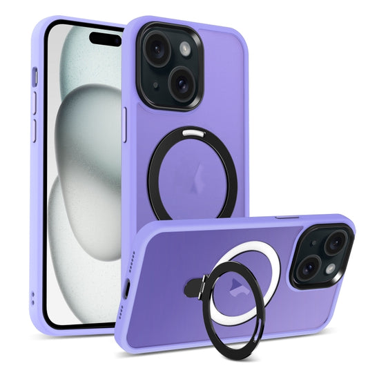For iPhone 15 Plus Skin-feel MagSafe Holder PC Hybrid TPU Phone Case(Purple) - iPhone 15 Plus Cases by buy2fix | Online Shopping UK | buy2fix