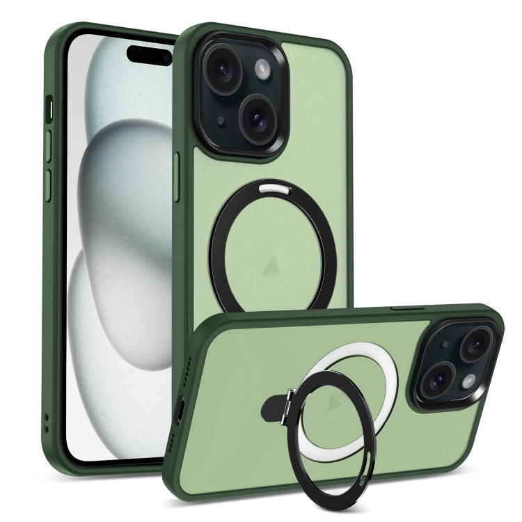 For iPhone 15 Skin-feel MagSafe Holder PC Hybrid TPU Phone Case(Green) - iPhone 15 Cases by buy2fix | Online Shopping UK | buy2fix