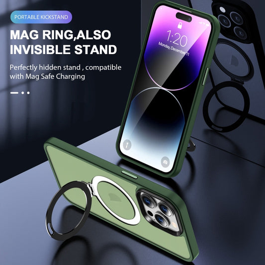 For iPhone 15 Skin-feel MagSafe Holder PC Hybrid TPU Phone Case(Green) - iPhone 15 Cases by buy2fix | Online Shopping UK | buy2fix