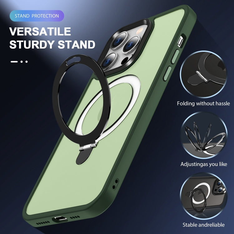 For iPhone 15 Skin-feel MagSafe Holder PC Hybrid TPU Phone Case(Green) - iPhone 15 Cases by buy2fix | Online Shopping UK | buy2fix