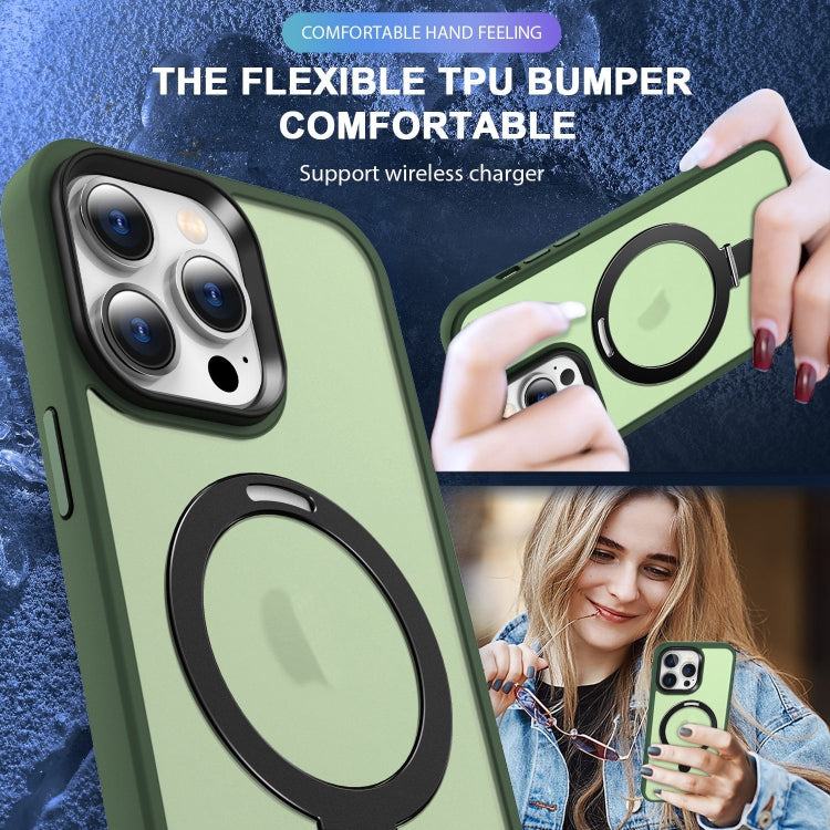 For iPhone 15 Skin-feel MagSafe Holder PC Hybrid TPU Phone Case(Green) - iPhone 15 Cases by buy2fix | Online Shopping UK | buy2fix