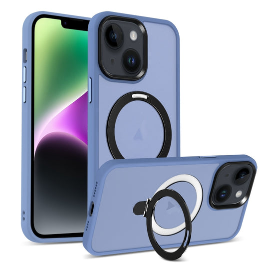 For iPhone 14 Plus Skin-feel MagSafe Holder PC Hybrid TPU Phone Case(Blue) - iPhone 14 Plus Cases by buy2fix | Online Shopping UK | buy2fix