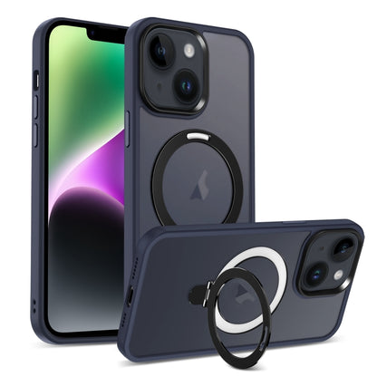 For iPhone 14 Skin-feel MagSafe Holder PC Hybrid TPU Phone Case(Dark Blue) by buy2fix