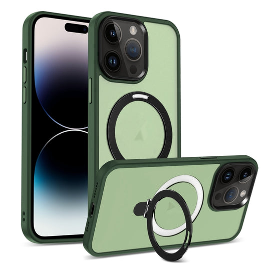 For iPhone 14 Pro Skin-feel MagSafe Holder PC Hybrid TPU Phone Case(Green) - iPhone 14 Pro Cases by buy2fix | Online Shopping UK | buy2fix