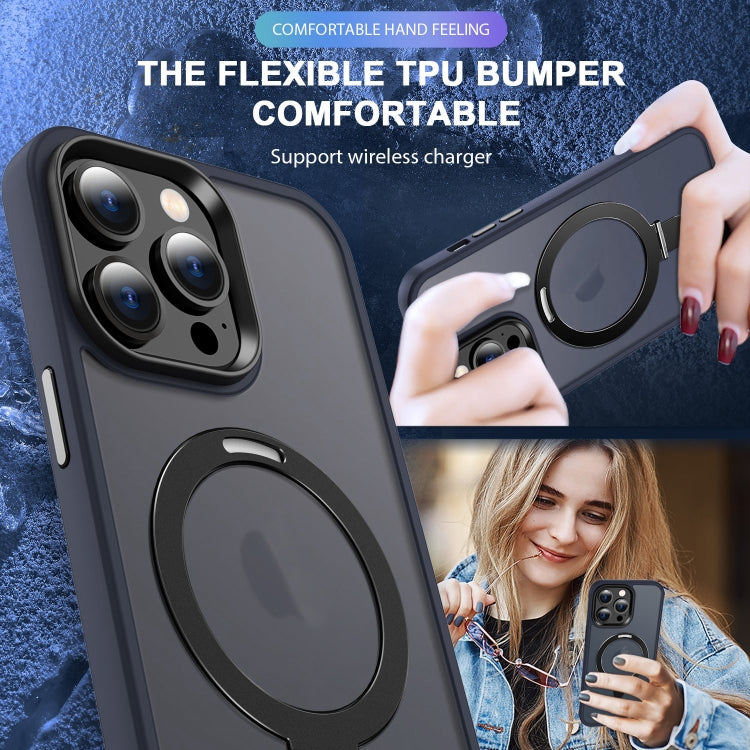For iPhone 14 Pro Skin-feel MagSafe Holder PC Hybrid TPU Phone Case(Dark Blue) - iPhone 14 Pro Cases by buy2fix | Online Shopping UK | buy2fix
