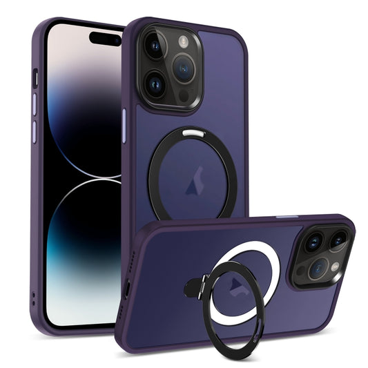 For iPhone 14 Pro Max Skin-feel MagSafe Holder PC Hybrid TPU Phone Case(Dark Purple) - iPhone 14 Pro Max Cases by buy2fix | Online Shopping UK | buy2fix