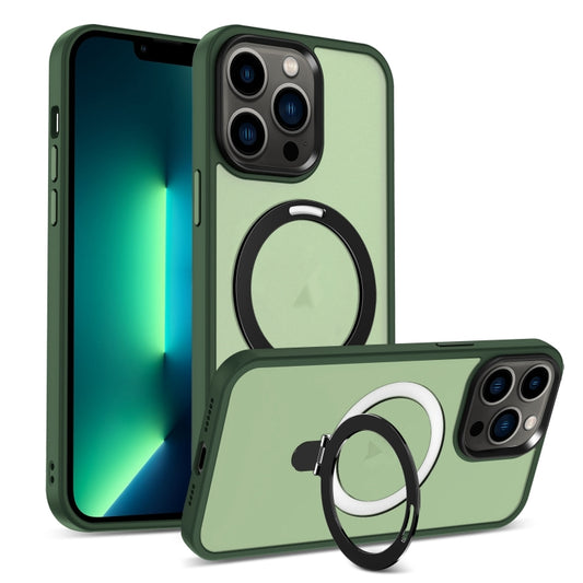 For iPhone 13 Pro Max Skin-feel MagSafe Holder PC Hybrid TPU Phone Case(Green) - iPhone 13 Pro Max Cases by buy2fix | Online Shopping UK | buy2fix