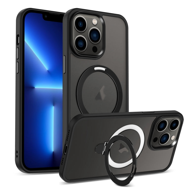 For iPhone 13 Pro Skin-feel MagSafe Holder PC Hybrid TPU Phone Case(Black) by buy2fix