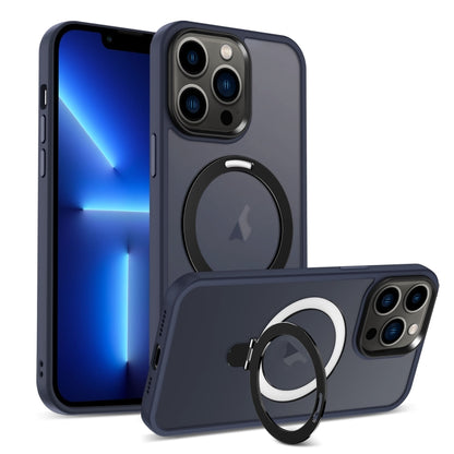 For iPhone 13 Pro Skin-feel MagSafe Holder PC Hybrid TPU Phone Case(Dark Blue) - iPhone 13 Pro Cases by buy2fix | Online Shopping UK | buy2fix