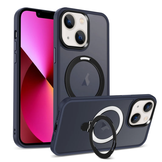 For iPhone 13 Skin-feel MagSafe Holder PC Hybrid TPU Phone Case(Dark Blue) - iPhone 13 Cases by buy2fix | Online Shopping UK | buy2fix