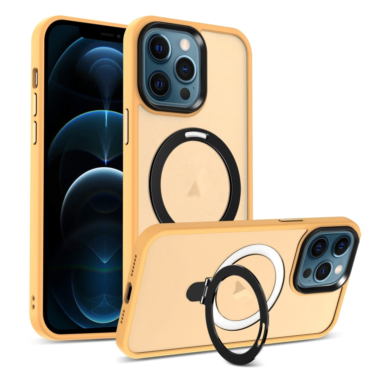 For iPhone 12 Pro Max Skin-feel MagSafe Holder PC Hybrid TPU Phone Case(Orange) by buy2fix