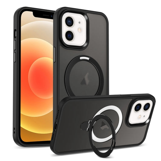 For iPhone 12 Skin-feel MagSafe Holder PC Hybrid TPU Phone Case(Black) by buy2fix