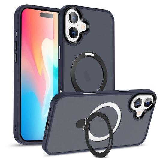 For iPhone 16 Plus Skin-feel MagSafe Holder PC Hybrid TPU Phone Case(Dark Blue) - iPhone 16 Plus Cases by buy2fix | Online Shopping UK | buy2fix