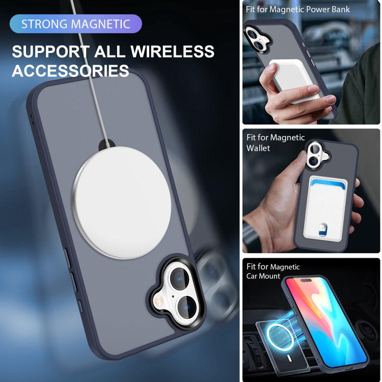 For iPhone 16 Plus Skin-feel MagSafe Holder PC Hybrid TPU Phone Case(Dark Blue) - iPhone 16 Plus Cases by buy2fix | Online Shopping UK | buy2fix