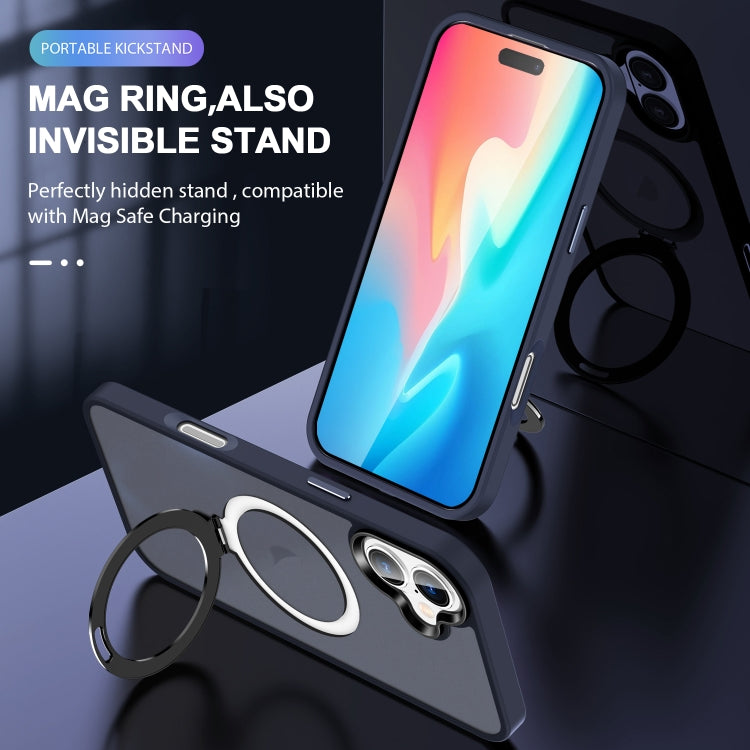 For iPhone 16 Plus Skin-feel MagSafe Holder PC Hybrid TPU Phone Case(Dark Blue) - iPhone 16 Plus Cases by buy2fix | Online Shopping UK | buy2fix