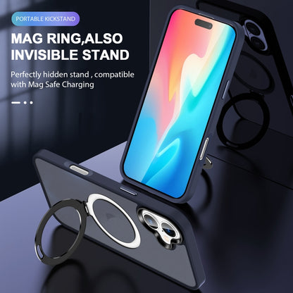 For iPhone 16 Plus Skin-feel MagSafe Holder PC Hybrid TPU Phone Case(Dark Blue) - iPhone 16 Plus Cases by buy2fix | Online Shopping UK | buy2fix