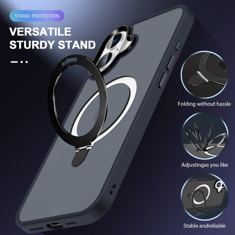For iPhone 16 Plus Skin-feel MagSafe Holder PC Hybrid TPU Phone Case(Dark Blue) - iPhone 16 Plus Cases by buy2fix | Online Shopping UK | buy2fix