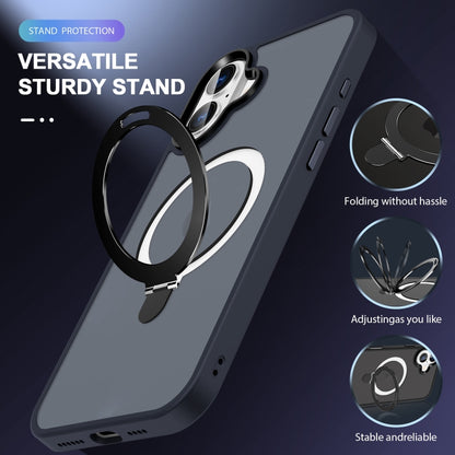 For iPhone 16 Plus Skin-feel MagSafe Holder PC Hybrid TPU Phone Case(Dark Blue) - iPhone 16 Plus Cases by buy2fix | Online Shopping UK | buy2fix