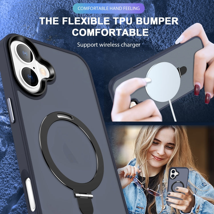 For iPhone 16 Plus Skin-feel MagSafe Holder PC Hybrid TPU Phone Case(Dark Blue) - iPhone 16 Plus Cases by buy2fix | Online Shopping UK | buy2fix