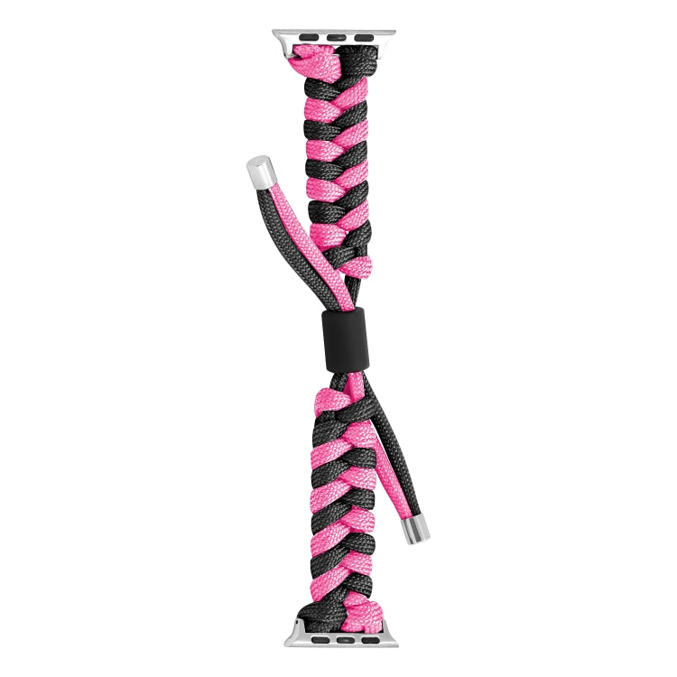For Apple Watch Ultra 2 49mm Paracord Fishtail Braided Silicone Bead Watch Band(Black Rose Red) by buy2fix