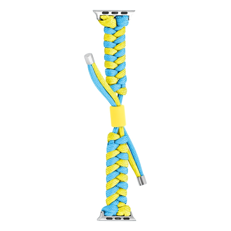 For Apple Watch Ultra 2 49mm Paracord Fishtail Braided Silicone Bead Watch Band(Light Blue Yellow) by buy2fix