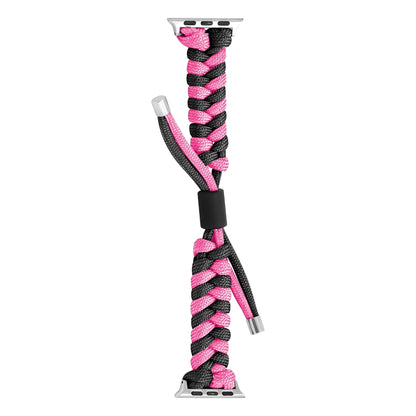 For Apple Watch Ultra 49mm Paracord Fishtail Braided Silicone Bead Watch Band(Black Rose Red) - Watch Bands by buy2fix | Online Shopping UK | buy2fix
