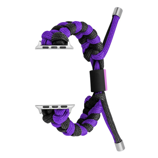 For Apple Watch Ultra 49mm Paracord Fishtail Braided Silicone Bead Watch Band(Black Purple) by buy2fix