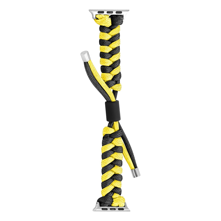 For Apple Watch Ultra 49mm Paracord Fishtail Braided Silicone Bead Watch Band(Black Yellow) by buy2fix