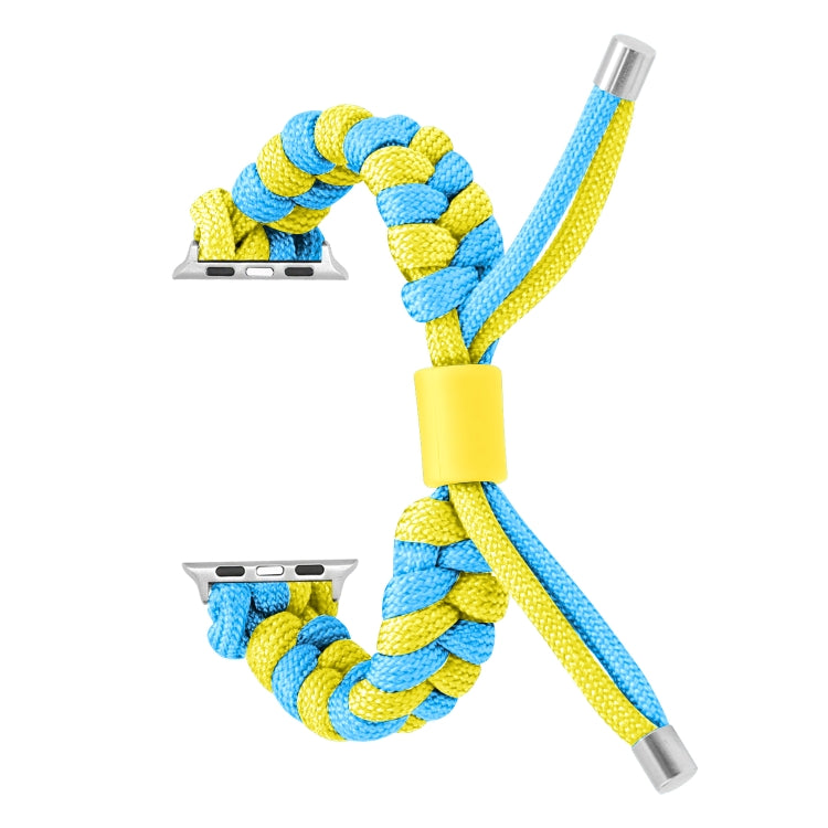 For Apple Watch Ultra 49mm Paracord Fishtail Braided Silicone Bead Watch Band(Light Blue Yellow) by buy2fix