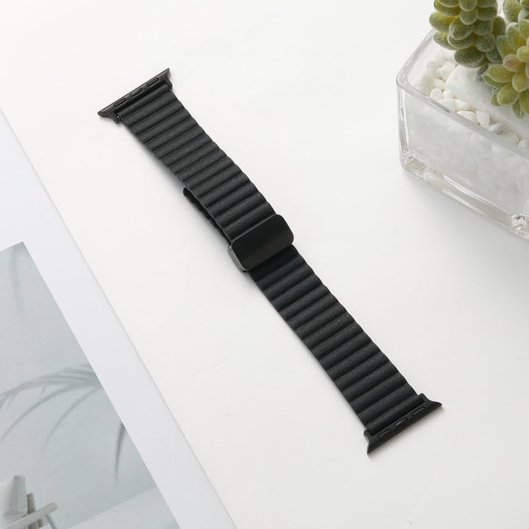 For Apple Watch SE 2023 44mm Water Ripple Magnetic Folding Buckle Watch Band, Style: Bold Version(Black) by buy2fix