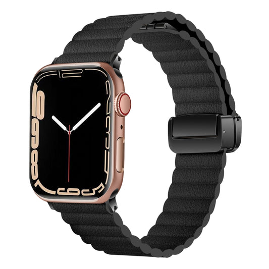 For Apple Watch Ultra 2 49mm Water Ripple Magnetic Folding Buckle Watch Band, Style: Bold Version(Black) by buy2fix