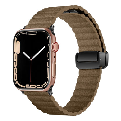 For Apple Watch Series 9 45mm Water Ripple Magnetic Folding Buckle Watch Band, Style: Bold Version(Brown) by buy2fix